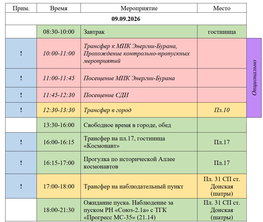 Кусок программы мероприятия на 9 сентября